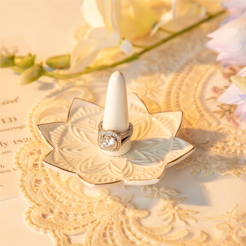 Maxsirui Ceramic Ring Holder for Jewelry,White Mandala Ring Dish Jewelry Dish Jewelry Holder,Room Decor,Engagement Wedding Birthday Gifts for Couples Women Girls - Image 5