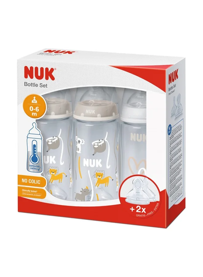 نوك مجموعة زجاجات رضاعة بيبي فيرست تشويس 3 قطع، بيج، 0-6 أشهر، 3 × 300 مل