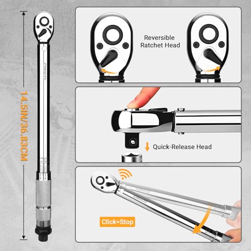 DEKOPRO Torque Wrench 3/8 Inch Drive Click, 5-50 Ft-Lb/6.8-67.8 Nm Torque Wrench, ±3% High Precision, 72 Tooth Torque Wrenches with Dual-Direction Adjustable for Bike Motorcycle and Car Repair - Image 5