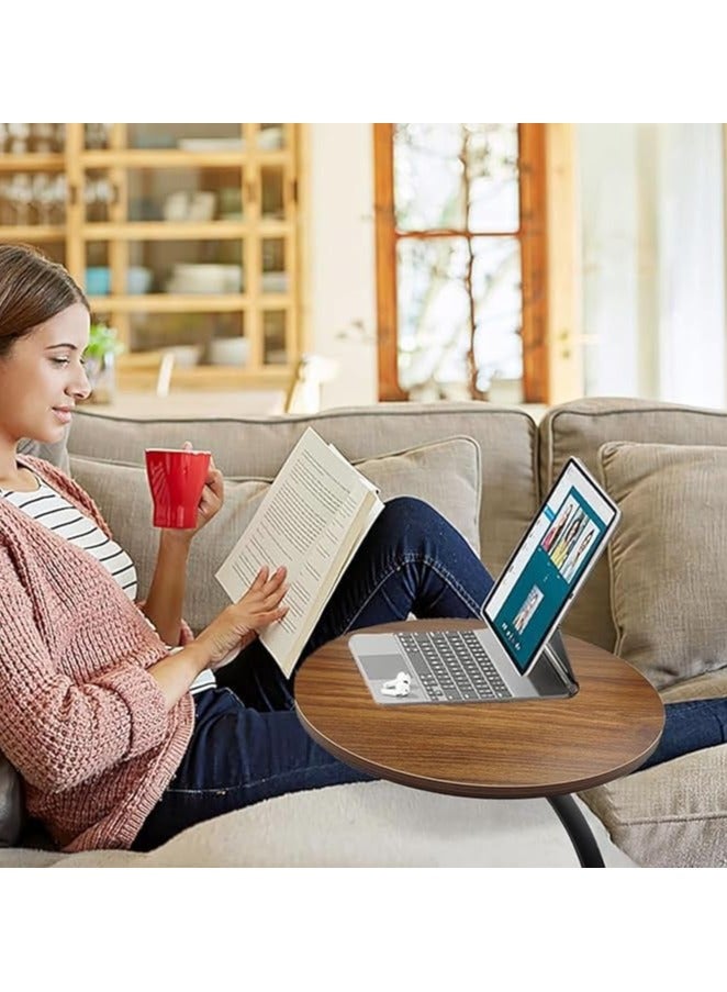 Generic Round End Table Metal Frame Couch Side Table Wood Sofa Table for Living Room Bedroom Bedside Laptop Snack Coffee, Table Tea Table Nightstand Sofa - Image 2