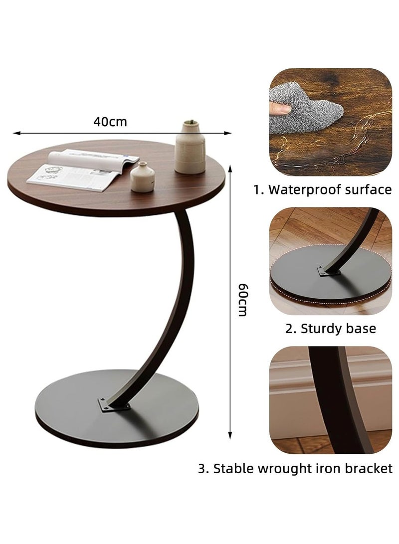 Generic Round End Table Metal Frame Couch Side Table Wood Sofa Table for Living Room Bedroom Bedside Laptop Snack Coffee, Table Tea Table Nightstand Sofa - Image 3
