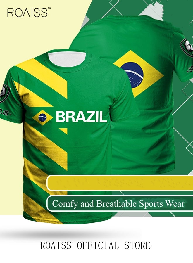 roaiss Brazil Men's Shirt 3d Brazil Selected T-Shirt Round Neck Football Team T-Shirt Casual Jersey Street Men Clothing - Image 1
