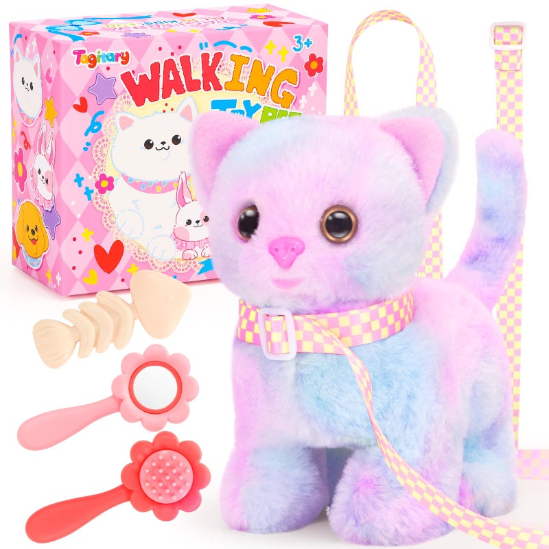 Tagitary Plush Toys Cat for KidsInteractive Electronic Cat Toys That Can MoveMeow and Wag TailStuffed Toys for Kids with LeashEaster Christmas Birthday Gift for Toddlers - Image 3