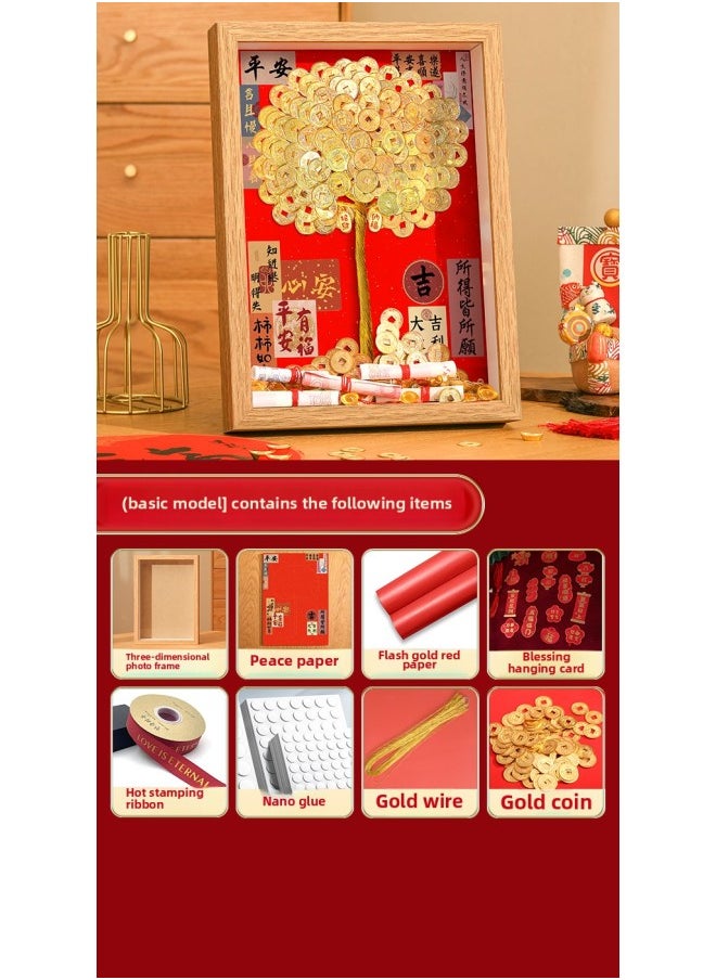 Generic Ge Qiang Fortune Tree Diy Photo Frame 50 Cents Coin Decoration Move Opening Wedding Year Gift Ornaments Material Bag-Color:16inch Wall Hanging + Gift Recommendation [color Paper + Ribbon + Hanging Card + Gift Box] - Standard Model: Including Gold Coin (safety Background + Photo Frame + Tree Trunk + Nano Dot Glue)  - Image 1
