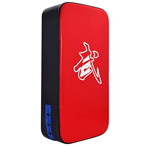 TLBTEK Taekwondo Kick Pad PU Muay Thai Pads MMA Karate Kick Pads Kickboxing Training Pads Martial Arts Punching Pads Leather Strike Curved Kicking Shield (10x15inch (Red)) - Image 1