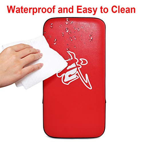 TLBTEK Taekwondo Kick Pad PU Muay Thai Pads MMA Karate Kick Pads Kickboxing Training Pads Martial Arts Punching Pads Leather Strike Curved Kicking Shield (10x15inch (Red)) - Image 3