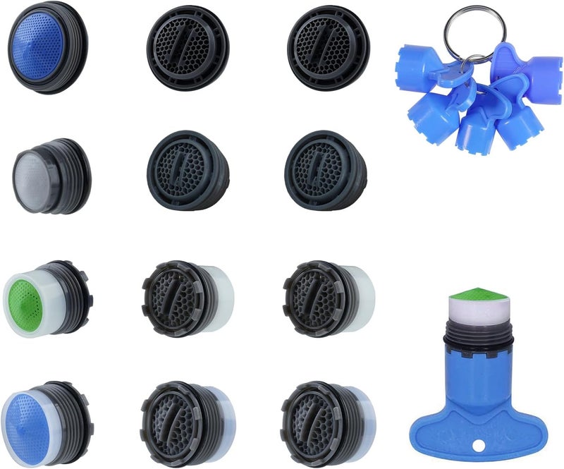 Hibbent 12 Pcs Faucet Aerator with 6 Pcs Faucet Aerator Key Removal Wrench Tool, Aerators Replacement Inserts for Sink M16.5 18.5 21.5 24 mm Tap Aerators Flow Restrictor - Image 1
