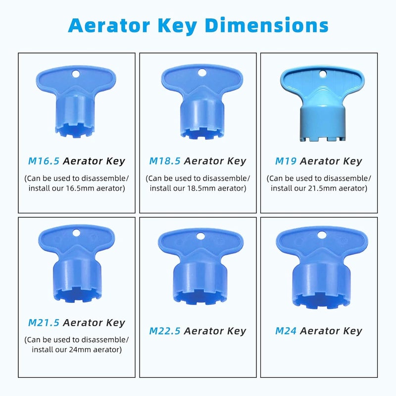 Hibbent 12 Pcs Faucet Aerator with 6 Pcs Faucet Aerator Key Removal Wrench Tool, Aerators Replacement Inserts for Sink M16.5 18.5 21.5 24 mm Tap Aerators Flow Restrictor - Image 3