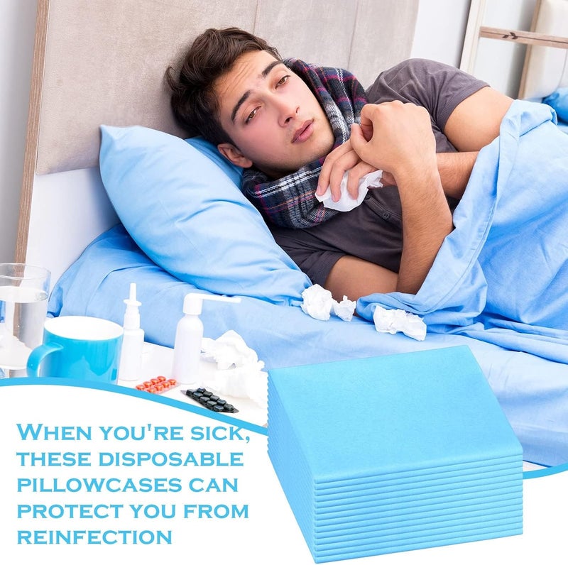 Excefore Travel Disposable Bedding Set, 20 Pcs Medical Disposable Pillow Cover, Travel Portable Disposable Bedding Set, for Hospitals Hotels Home Bedroom Bedding Supplies, 32 x 20 Inches (Light Blue) - Image 5