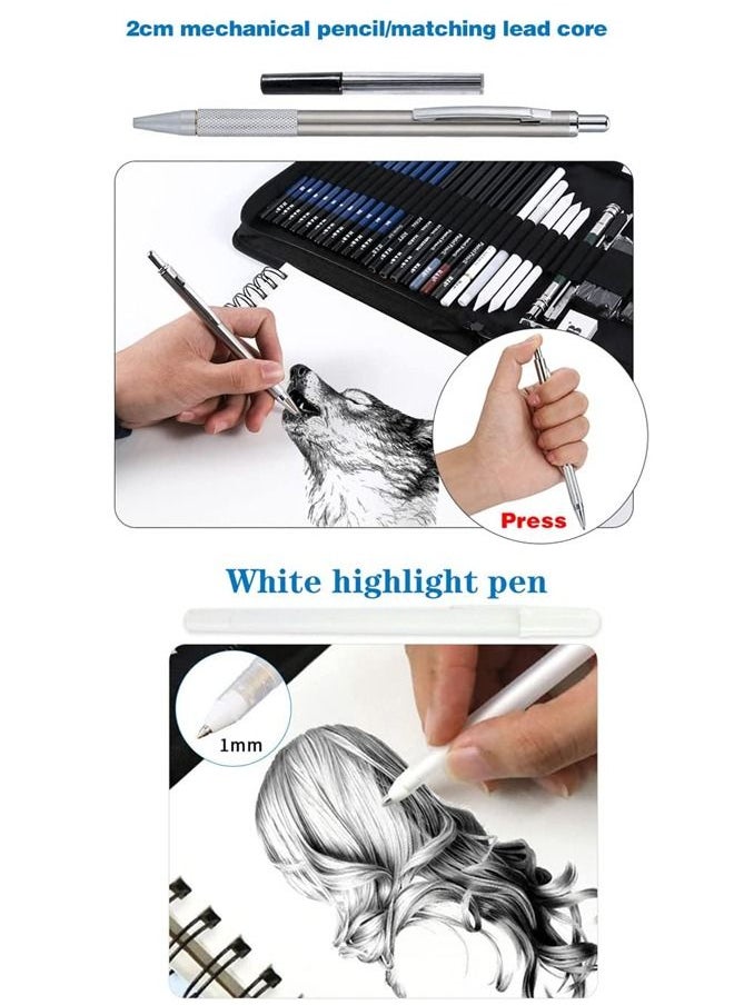 H&B - 50 Sketch Pencils Sketchbook Complete Set with 2cm Mechanical Pencil and Case - Graphite Professional Drawing Pencil Art Supply 16Sheets Sketch Pad Charcoal Stick Eraser for Beginner,Artist - Image 1
