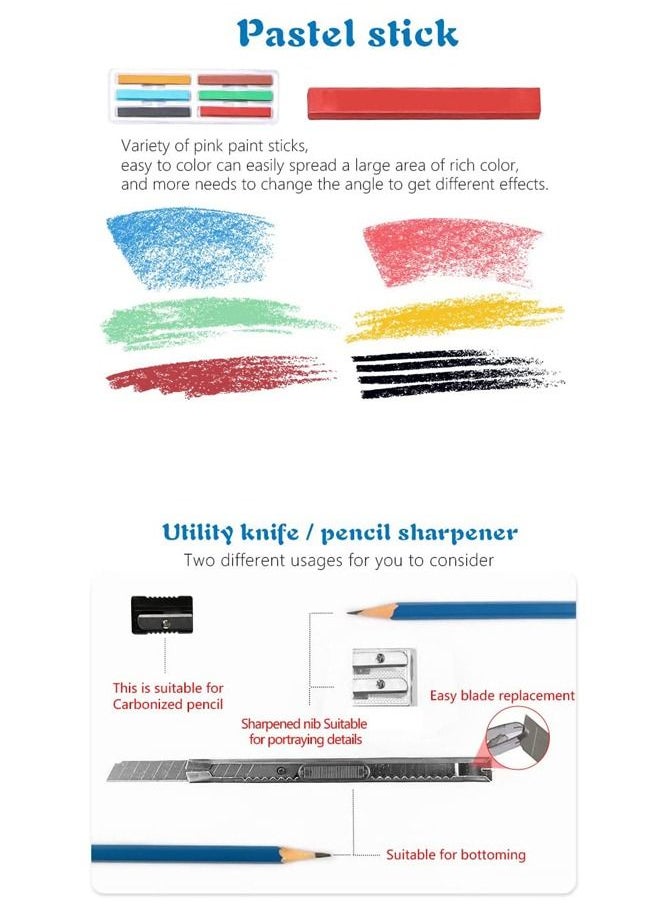 H&B - 50 Sketch Pencils Sketchbook Complete Set with 2cm Mechanical Pencil and Case - Graphite Professional Drawing Pencil Art Supply 16Sheets Sketch Pad Charcoal Stick Eraser for Beginner,Artist - Image 1