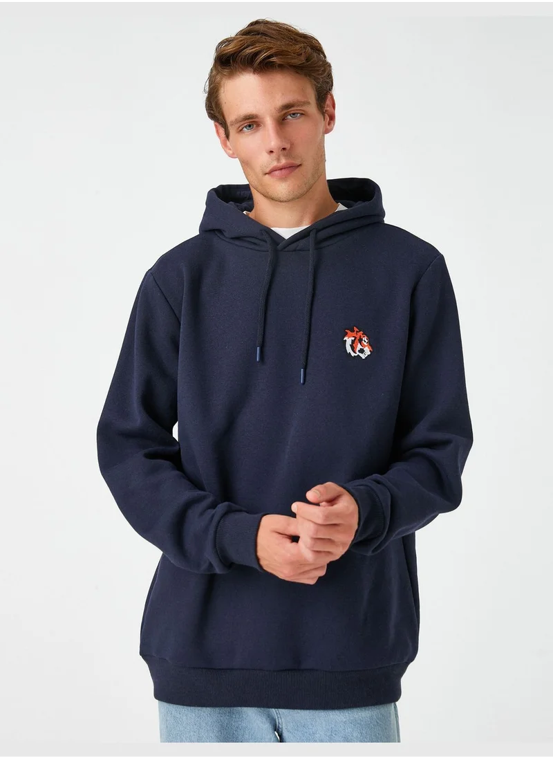 KOTON Basic Hoodie Embroidered Detailed