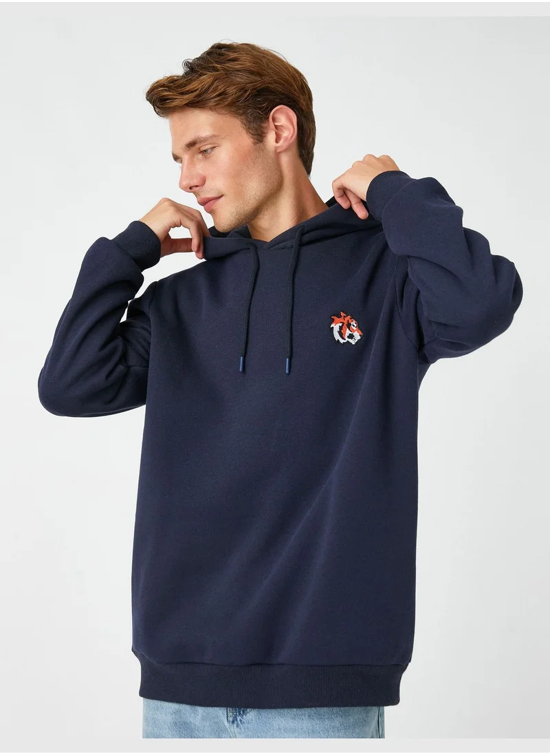 KOTON Basic Hoodie Embroidered Detailed