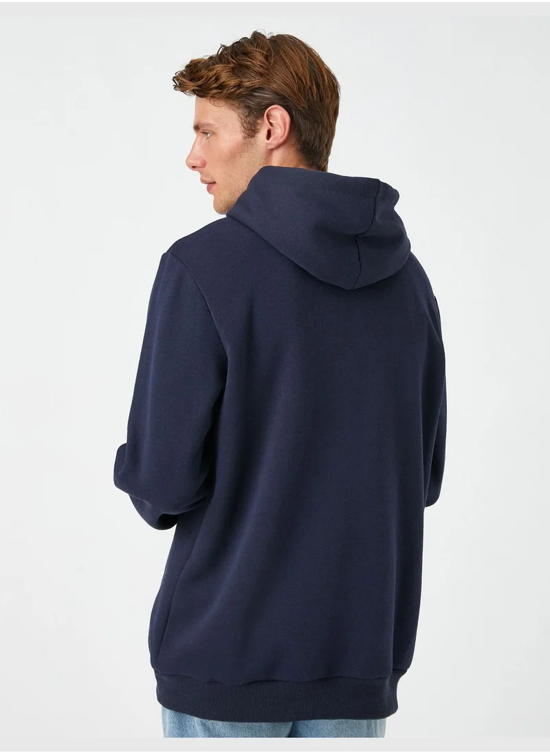 KOTON Basic Hoodie Embroidered Detailed