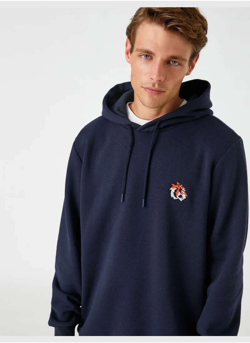 KOTON Basic Hoodie Embroidered Detailed