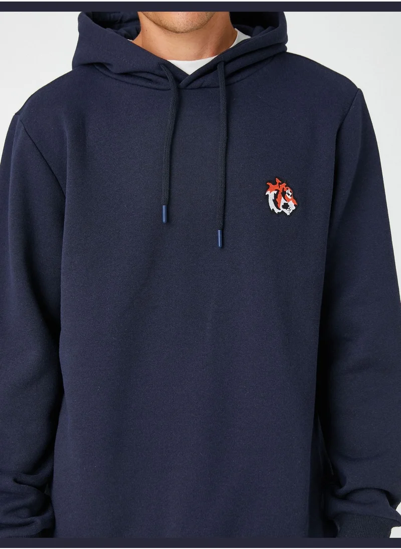 KOTON Basic Hoodie Embroidered Detailed