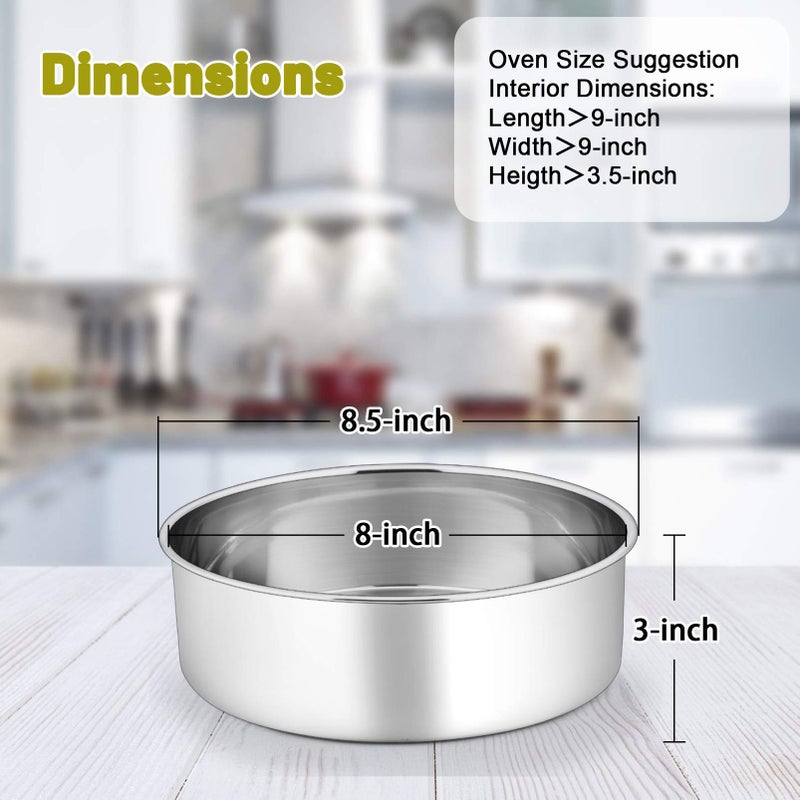 P&P CHEF 8 Inch Cake Pans Set, Round Baking Pan Stainless Steel Layer Birthday Wedding Cake Oven Pans, Non Toxic & Heavy Duty, Deep Side & Mirror Finish, Dishwasher Safe, (2Pcs) - Image 2
