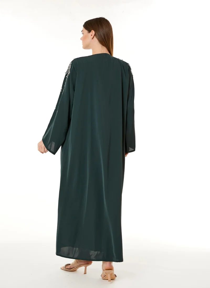 Moistreet Dark Green Korean Nida Hand Embellished Abaya