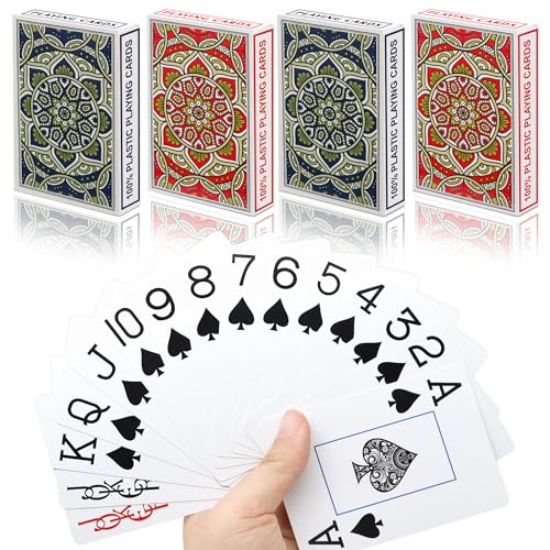 Metsyth Plastic Waterproof Playing Cards 4 Pack Poker Card Jumbo Large Print Playing Cards for Adults Seniors Bulk Decks of Cards Set Poker Cards - Image 1