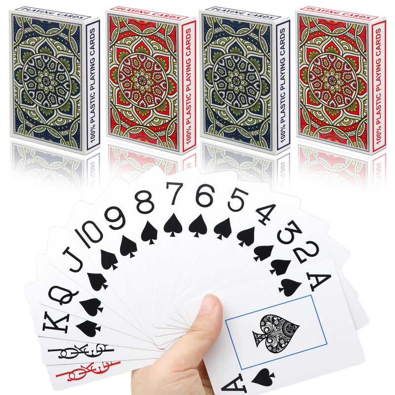 Metsyth Plastic Waterproof Playing Cards 4 Pack Poker Card Jumbo Large Print Playing Cards for Adults Seniors Bulk Decks of Cards Set Poker Cards - Image 3