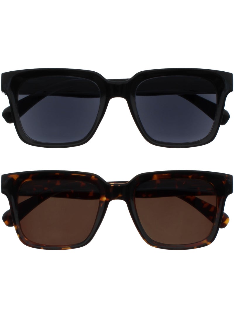 OPULIZE ERA Sunglasses for Women Men, Oversized Rectangular Frame with Spring Hinges, Polarised Black/Brown Lens With UV400 Protection,Anti-reflective & Anti-Glare, Black/Brown (Pack of 2) - Image 1