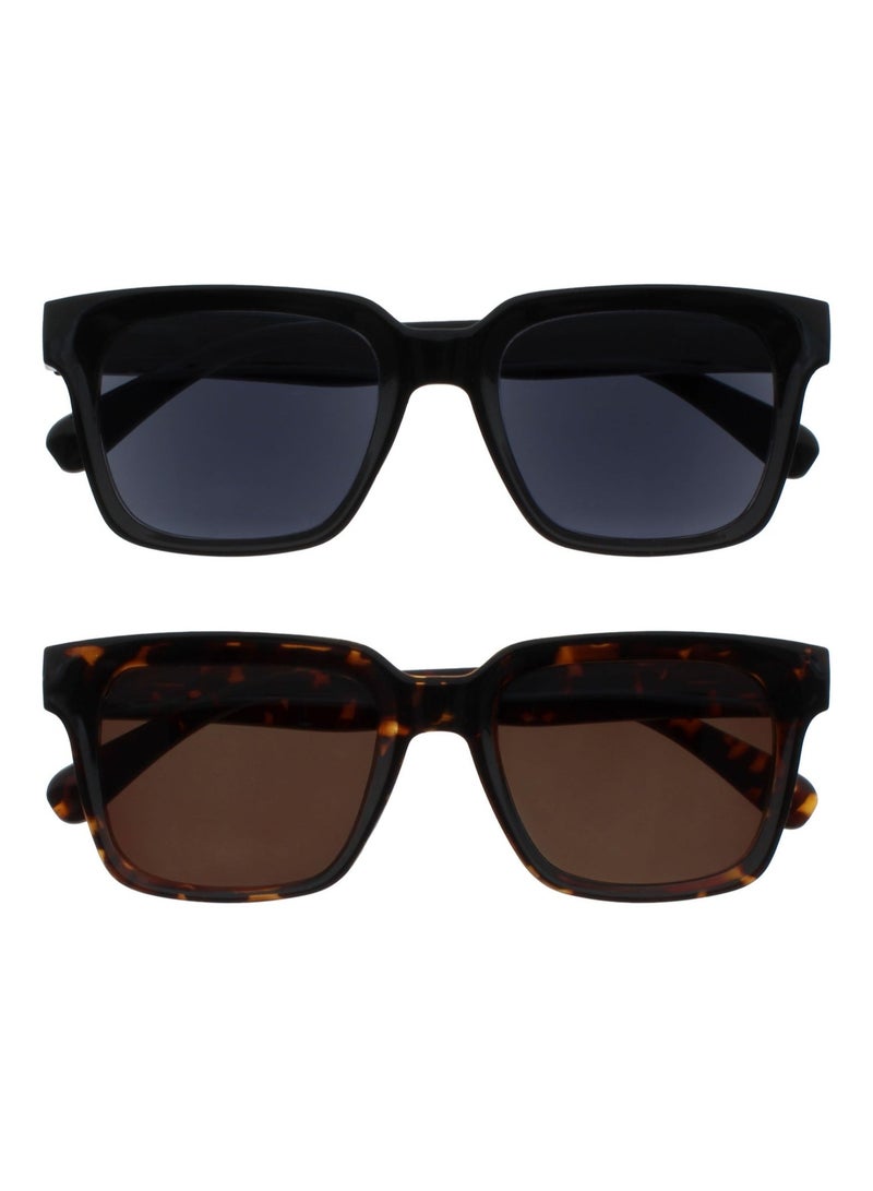 OPULIZE ERA Sunglasses for Women Men, Oversized Rectangular Frame with Spring Hinges, Polarised Black/Brown Lens With UV400 Protection,Anti-reflective & Anti-Glare, Black/Brown (Pack of 2) - Image 1