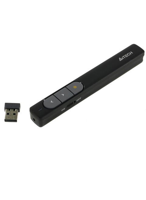 A4tech LP15 Wireless Laser Pen Pointer - 2.4G Wireless Laser Pen for PPT Presentation - On/Off Power Switch - low power indicate - Range 100m | Black