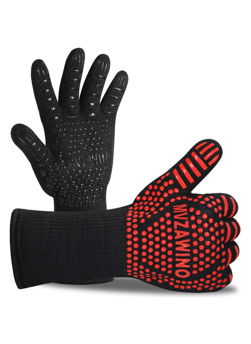 MVZAWINO Premium BBQ Gloves 1472F Extreme Heat Resistant Oven Gloves Grilling Gloves with Cut Resistant Durable Fireproof Kitchen Oven Mitts Designed for Cooking Grill Frying Baking Barbecue1 Pair 