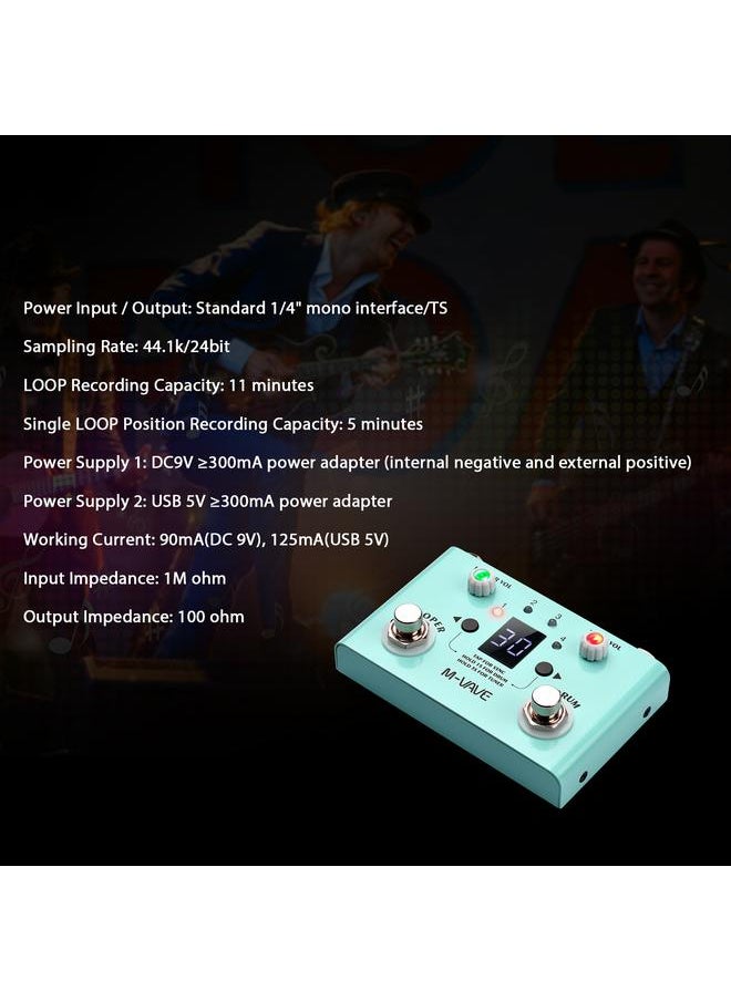 Thoraya M-VAVE LOST TEMPO Effect Pedal Drum & Looper Effector Mini 2-in-1 Looper & Drum Machine Double Footswitch Looper Pedal Looper Guitar Pedal 30 Drums & 4 Loops High Precision Tuner  - Image 3