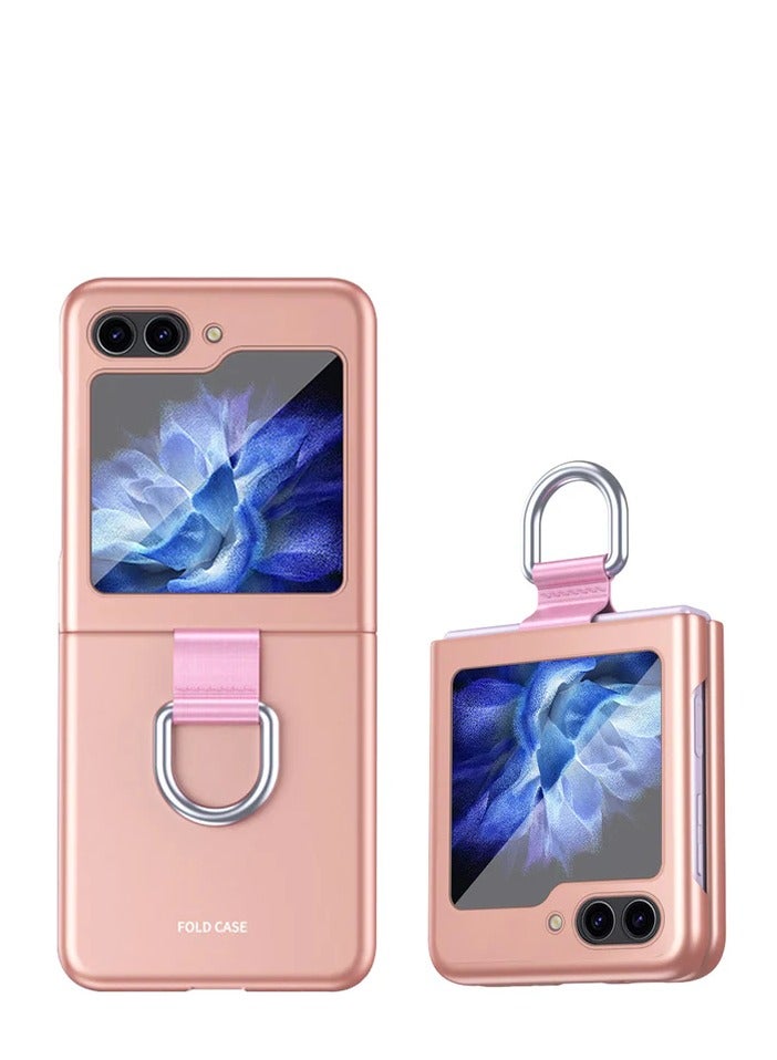 O Ozone Case for Samsung Galaxy Z Flip5 5G Cover with Ring Holder Hard PC Phone Case Shock-proof Anti-scratch Protective Phone Bumper Cover - Pink  - Image 1