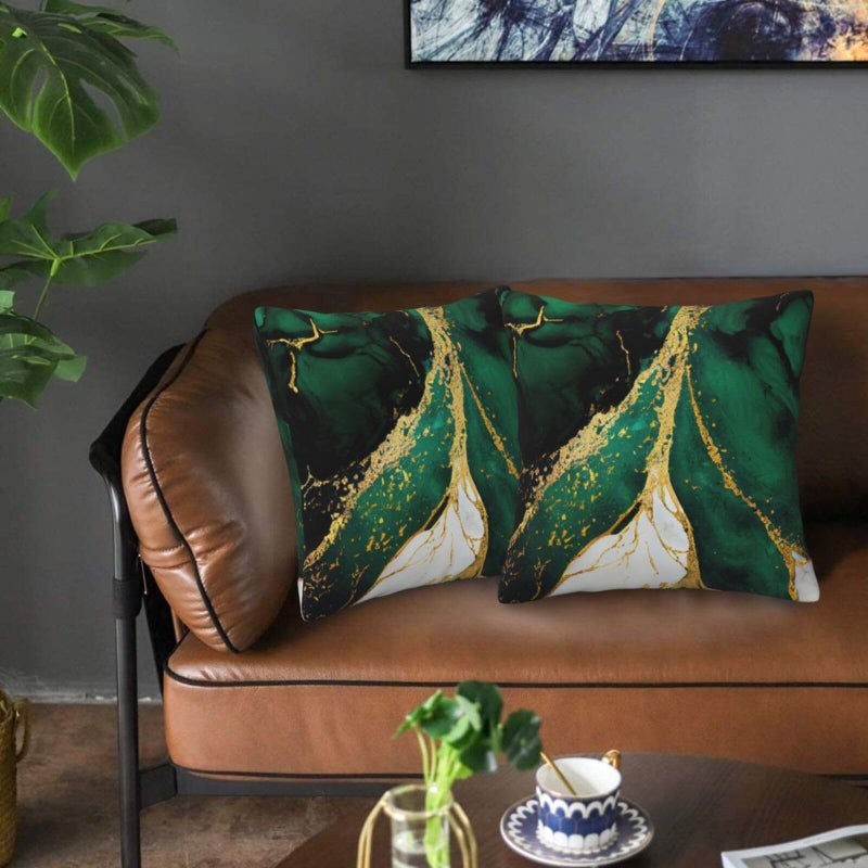 Lcokin Emerald Green and Gold Throw Pillow Cover 18x18 in Set of 2 Marble Cushion Modern Farmhouse Pillow Covers Soft Pillow Cases for Couch Sofa Bedroom Outdoor Home Decor - Image 3