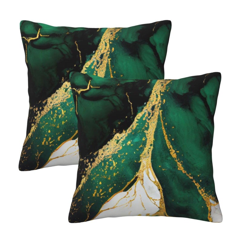 Lcokin Emerald Green and Gold Throw Pillow Cover 18x18 in Set of 2 Marble Cushion Modern Farmhouse Pillow Covers Soft Pillow Cases for Couch Sofa Bedroom Outdoor Home Decor - Image 1