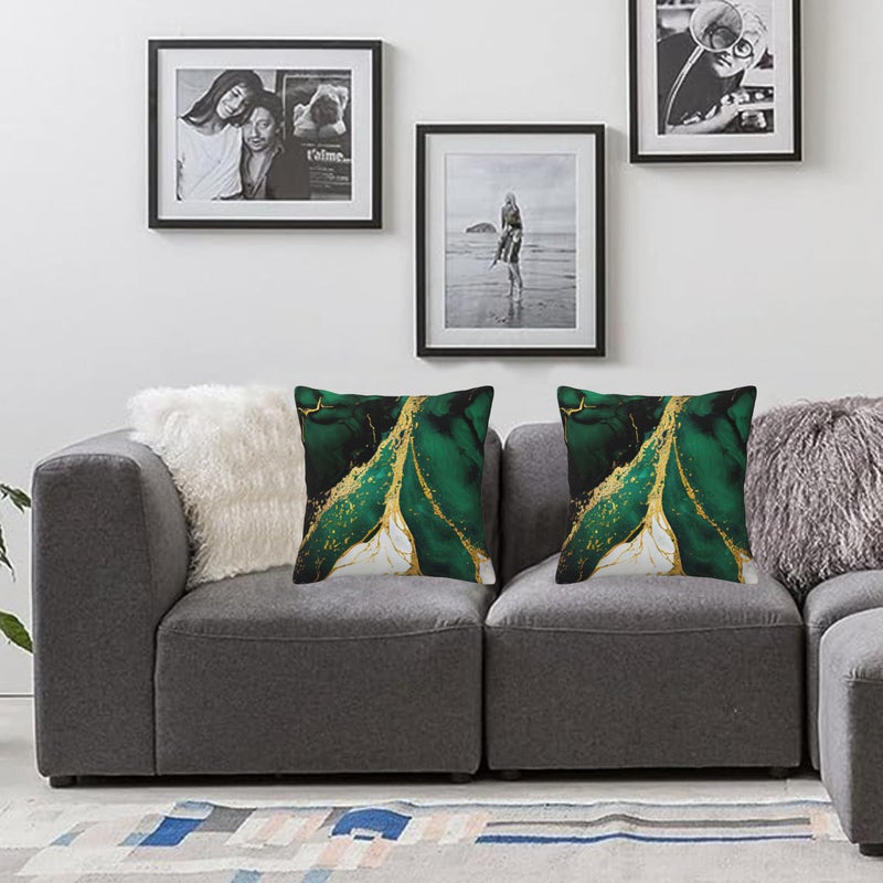 Lcokin Emerald Green and Gold Throw Pillow Cover 18x18 in Set of 2 Marble Cushion Modern Farmhouse Pillow Covers Soft Pillow Cases for Couch Sofa Bedroom Outdoor Home Decor - Image 2