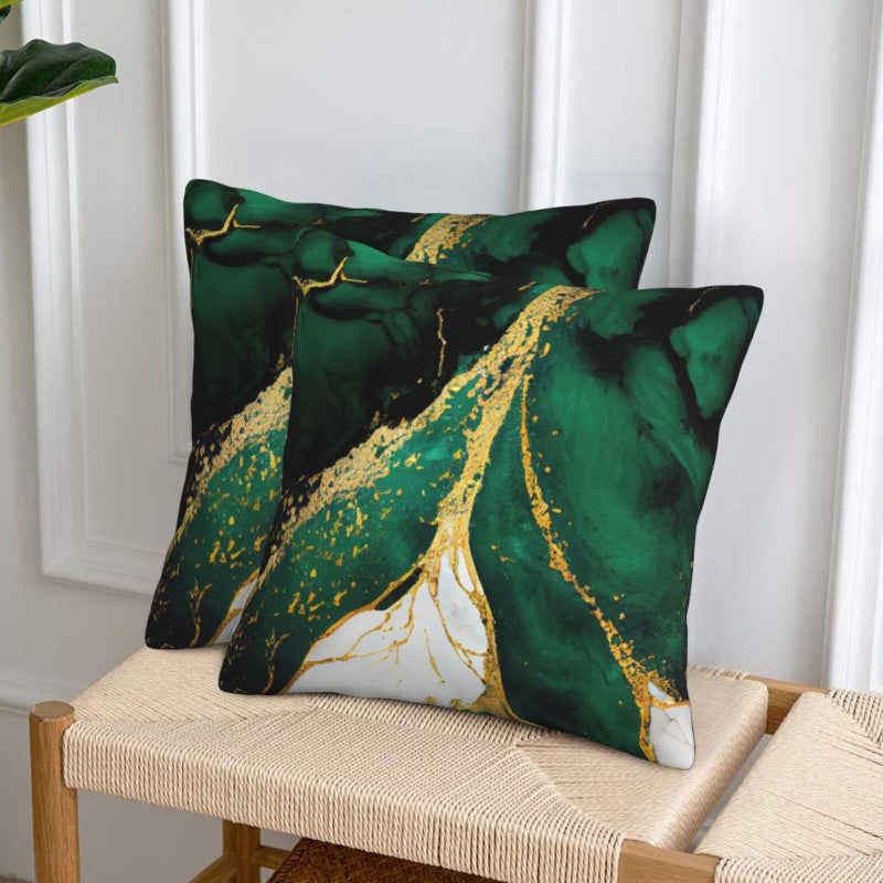 Lcokin Emerald Green and Gold Throw Pillow Cover 18x18 in Set of 2 Marble Cushion Modern Farmhouse Pillow Covers Soft Pillow Cases for Couch Sofa Bedroom Outdoor Home Decor - Image 4