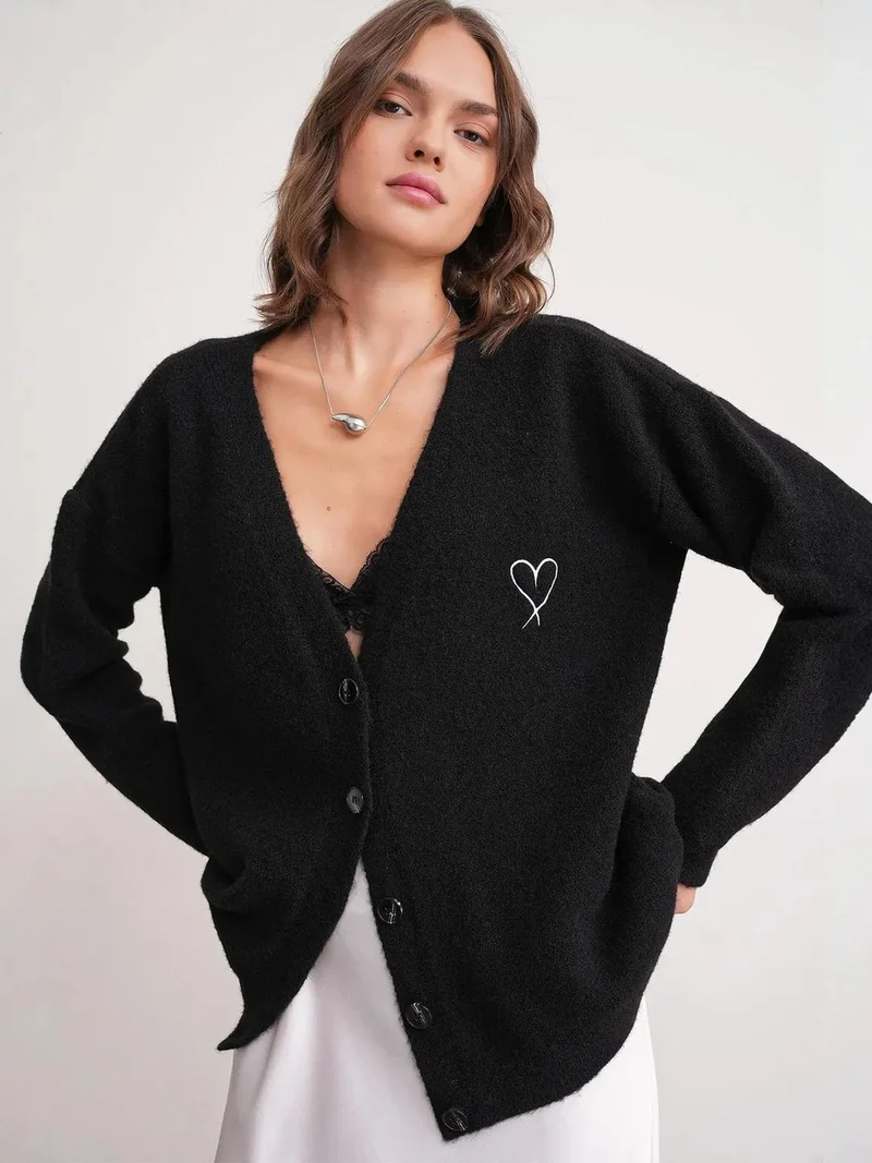 MixRay Mixray Oversized Knit Cardigan with Heart Detail