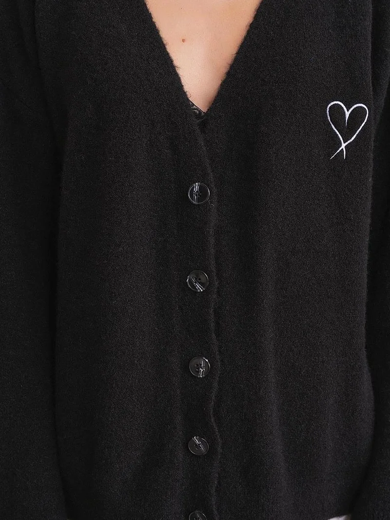 MixRay Black Mixray Oversized Knit Cardigan with Heart Detail for Women | Best Price UAE