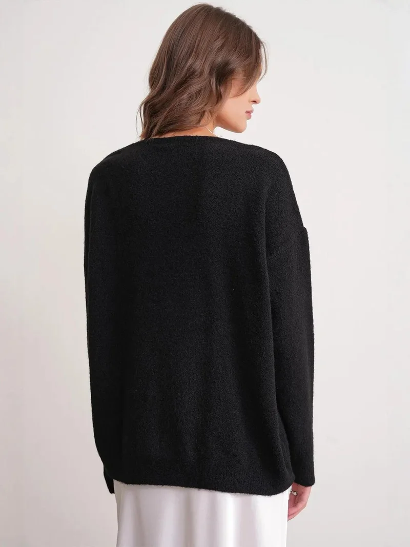 MixRay Black Mixray Oversized Knit Cardigan with Heart Detail for Women | Best Price UAE