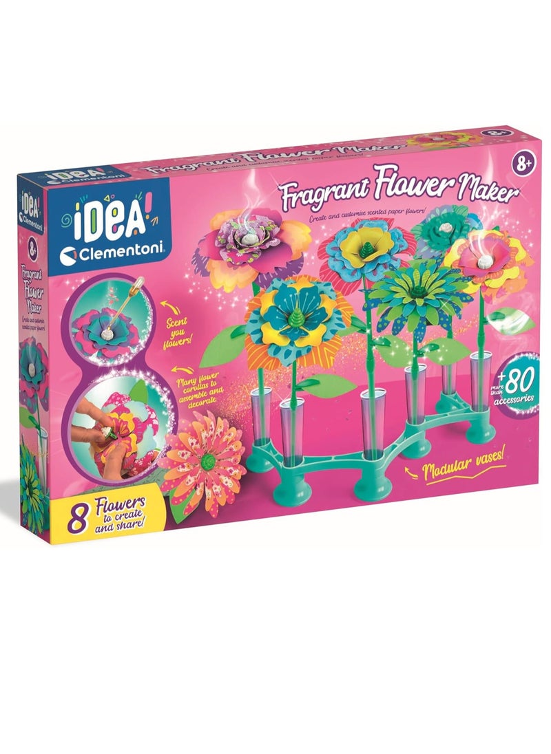 Clementoni IDEA Scented Flower Creations - Craft Set for Children with Petals, Stems, Perfume & Adjustable Vase - Promotes Imagination and Creativity for Children from 8 Years  - Image 1