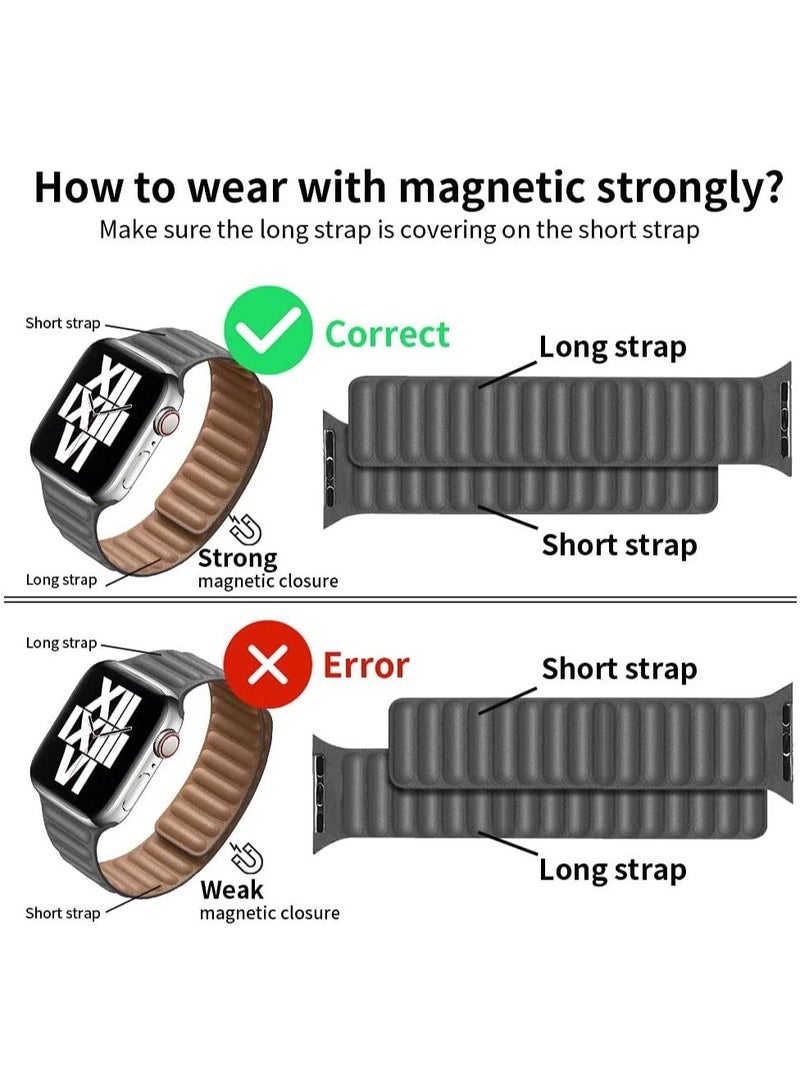Durable Magnetic Genuine Leather Strap Compatible for Watch Band Size 38mm 40mm 41mm Compatible with Apple Watch Series 8 7 6 5 4 SE 3 2 1 - Image 2