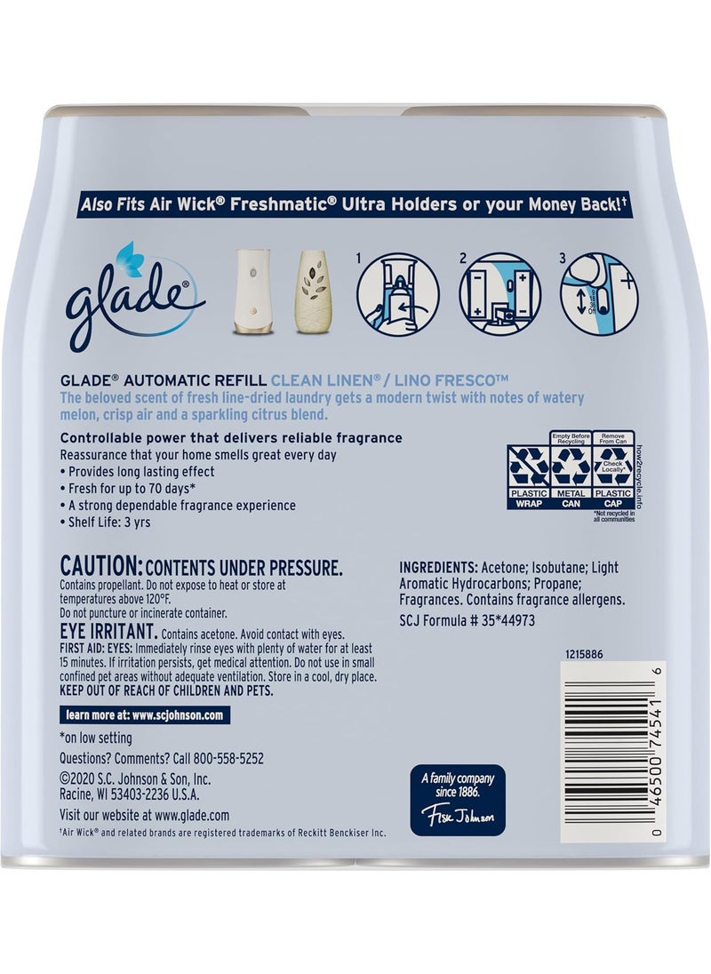 Glade Glade Automatic Spray Air Freshener Refill Scented Air Freshener for Home and Bathroom Clean Linen 62 Oz 2 Count  - Image 2