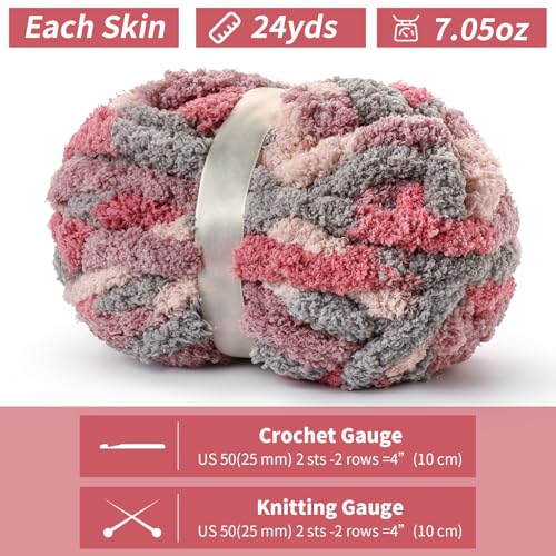 Waikxin 10 Pack Jumbo Chunky Yarn for Hand Knitting, Fluffy Chunky Chenille Yarn for Crocheting, Variegated Chunky Knit Baby Blanket Yarn, 240 yds /70.5 oz Super Bulky Yarn（Grey-Pink-Purple） - Image 2