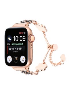 Replacement Strap For Apple Watch Series 7 41mm Camellia Metal Chain Bracelet Watch Band Black Rose Gold