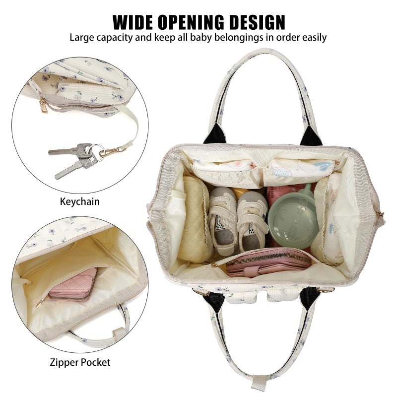 Dezcrab Baby Diaper Bag Backpack for Mom, Large Capacity Travel Nappy Bag for Boys & Girls with Stroller Straps (Corduroy Flowers Purple) - Image 5