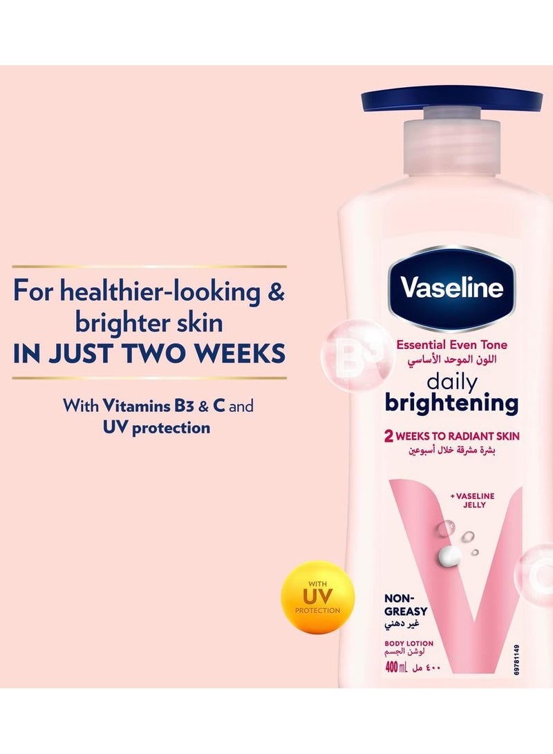 Vaseline Essential Body Lotion, Even Tone Daily Brightening, 2 weeks to radiant, glowing skin, 3 x 400ml - Image 3