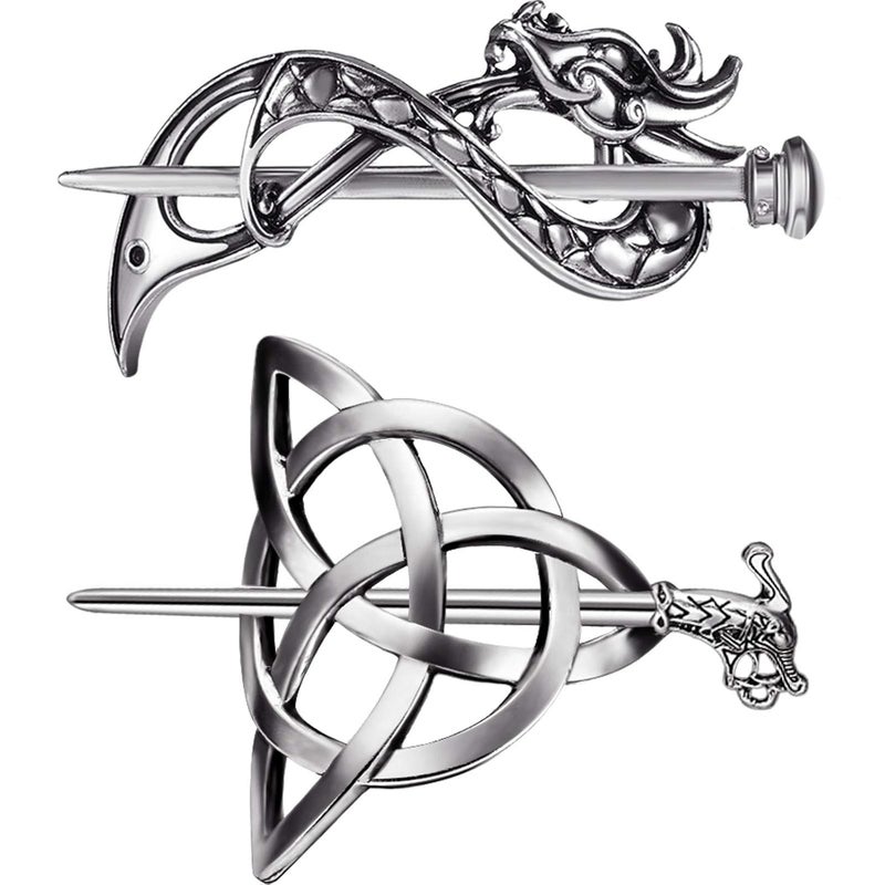 WILLBOND WILLBOND 2 Pcs Celtic Knot Dragon Hairpins  Viking Triangle Hair Clips and Slides in Jewelry Style for Women and Ladies 