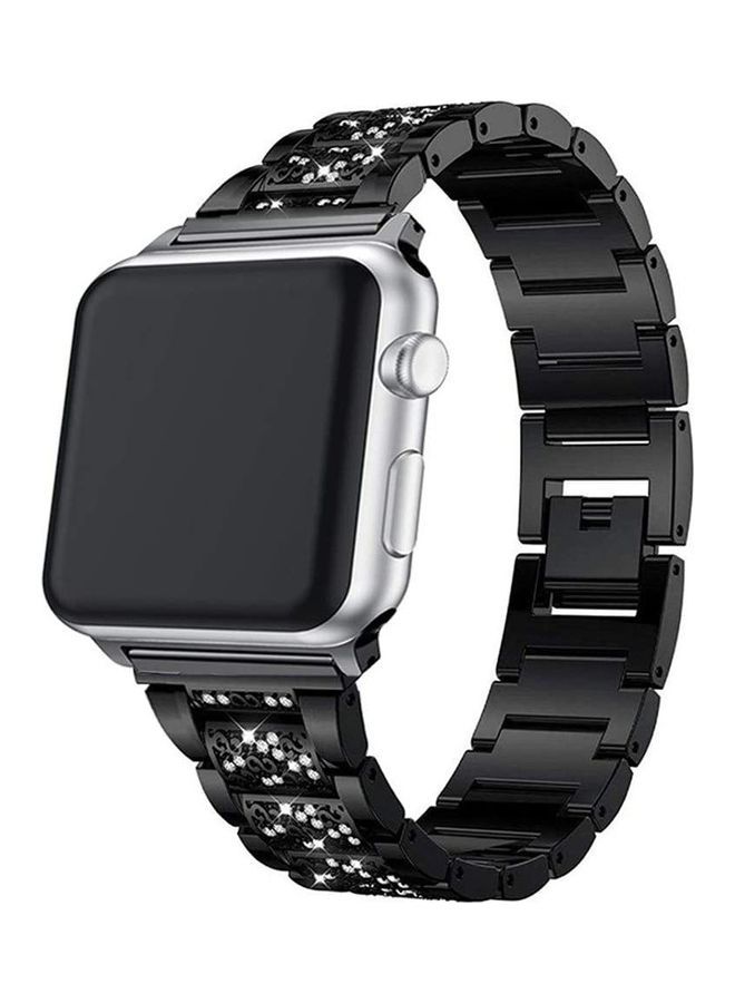 NIBEMINENT Crystal Diamond Bling Steel Metal Bracelet Band For Apple Watch 42/44/45mm Black  - Image 1
