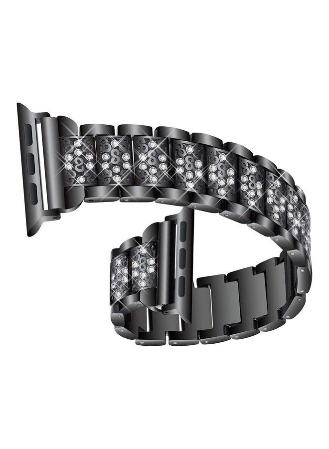 NIBEMINENT Crystal Diamond Bling Steel Metal Bracelet Band For Apple Watch 42/44/45mm Black  - Image 5