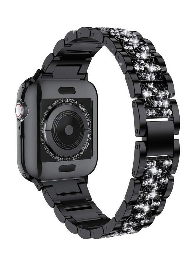 NIBEMINENT Crystal Diamond Bling Steel Metal Bracelet Band For Apple Watch 42/44/45mm Black  - Image 3