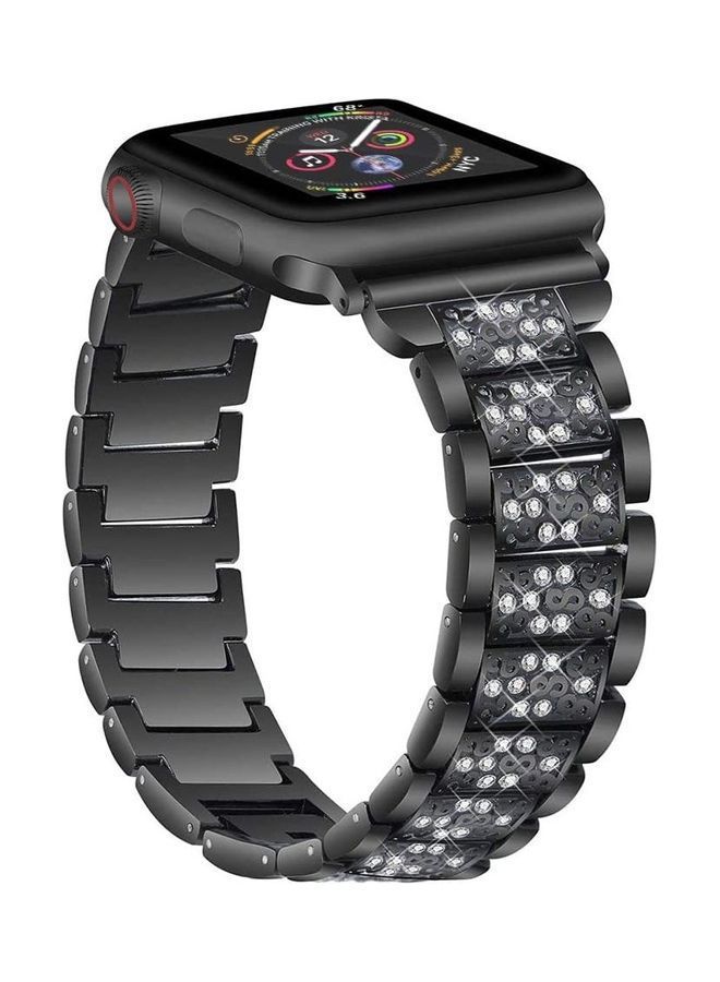 NIBEMINENT Crystal Diamond Bling Steel Metal Bracelet Band For Apple Watch 42/44/45mm Black  - Image 2