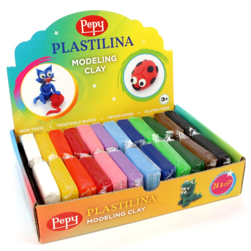 Pepy Plastilina Reusable and Non-Drying Modeling Clay Gift Set; Set of 24 Bars, 1.4 Ounce Each, 2 Each of 12 Colors, Perfect for Arts and Crafts Projects, Multicolor - Image 1